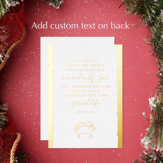 Carte De Vœux En Aluminium John 3:16 Personalized Christmas Nativity Gold (Personalize the back of this John 3:16 gold foil Christmas card. Original nativity religious holiday)