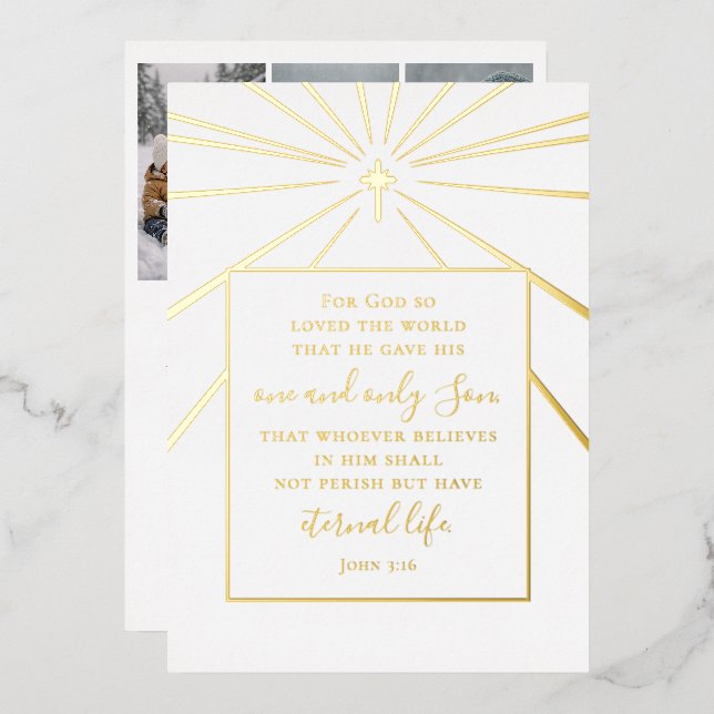 Carte De Vœux En Aluminium John 3:16 Scripture Christmas Photo Gold   (Recto/Verso)