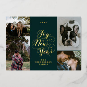 Carte De Vœux En Aluminium Joie à la nouvelle année Quatre Photo Écriture É