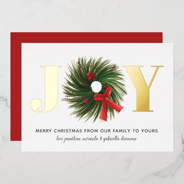 Carte De Vœux En Aluminium JOIE Aquarelle Noëls Wreath Gold (Recto/Verso)
