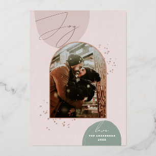 Carte De Vœux En Aluminium Joie. Arche géométrique moderne rose de Noël or