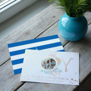 Carte De Vœux En Aluminium Joie Bleue Noël Côtier Plage Coquillage Photo