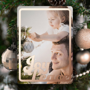 Carte De Vœux En Aluminium Joie de Noël Paix Garde Photo Rose Gold