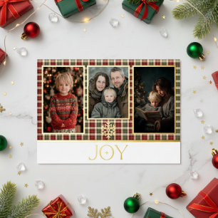 Carte De Vœux En Aluminium Joie de Noël rustique rouge et vert à carreaux Pho