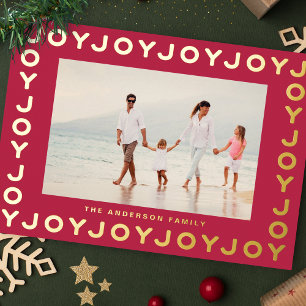 Carte De Vœux En Aluminium JOIE en Or Photo de Noël Cadre Magenta Rouge