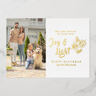Carte De Vœux En Aluminium Joie et Lumière Élégante Famille Photo Hanukkah Sc