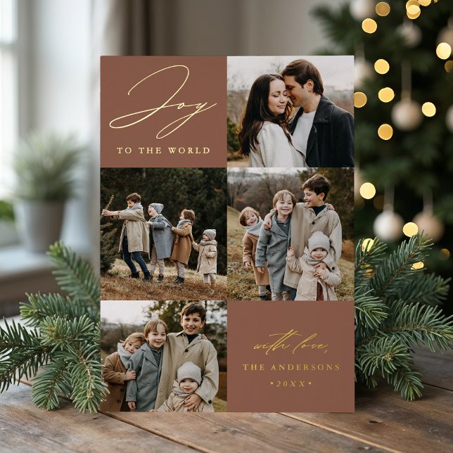 Carte De Vœux En Aluminium Joie moderne au monde Mocha Brown 5 Photo (Créateur téléchargé)