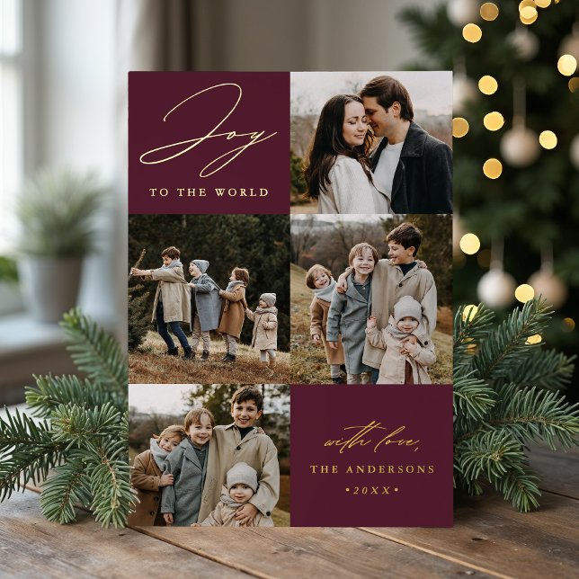 Carte De Vœux En Aluminium Joie moderne au monde Plum Purple 5 Photo (Créateur téléchargé)