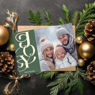 Carte De Vœux En Aluminium Joie moderne Élégante Typographie Vert Minimal Pho