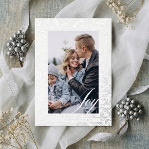 Carte De Vœux En Aluminium Joie Script Décoratif Floral & Foliage Cadre Photo