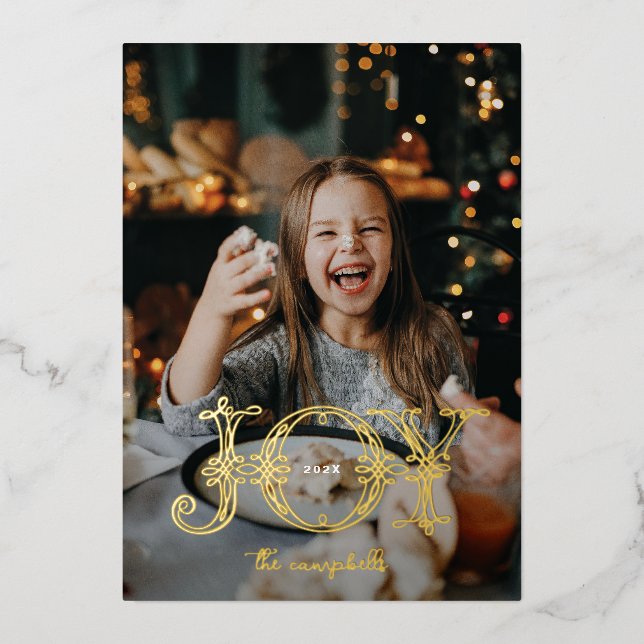 Carte De Vœux En Aluminium Joie unique Calligraphie Photo Noël (Recto)