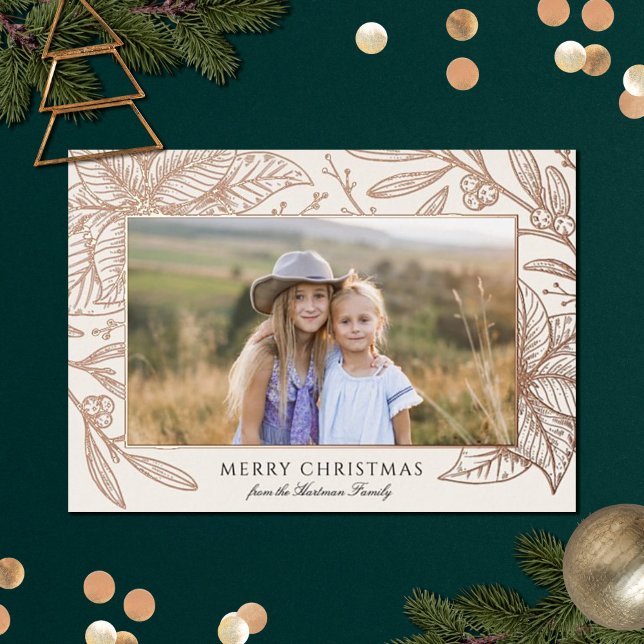 Carte De Vœux En Aluminium Joli cadre fleuri Poinsettia | Photo horizontale (Créateur téléchargé)