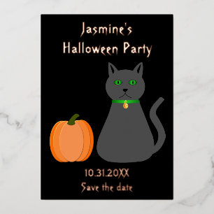 Carte De Vœux En Aluminium Joli Chat et Citrouille d'Halloween pour Sauvegard