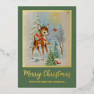 Carte De Vœux En Aluminium Joli Noël Retro Vintage Cerf hiver