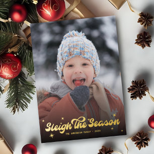 Carte De Vœux En Aluminium Joli Retro Sleigh La Saison Photo Noël Neige