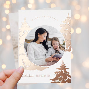 Carte De Vœux En Aluminium Joli Rose Gold Noël Arbre Deux Photo Holiday