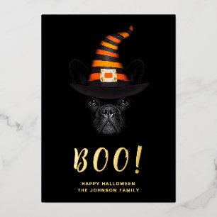 Carte De Vœux En Aluminium Jolie Halloween Photo en Or Boo