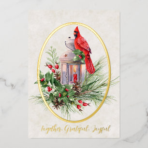 Carte De Vœux En Aluminium Jolie lanterne avec houx et feuille de cardinal