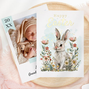 Carte De Vœux En Aluminium Jolie Lapin Lapin Printemps Floral Joyeux Pâques P