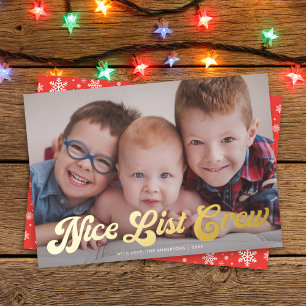 Carte De Vœux En Aluminium Jolie Liste de l'équipage Joyeux Noël Or