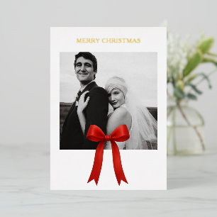 Carte De Vœux En Aluminium Jolie photo avec un nœud rouge Joyeux Noël