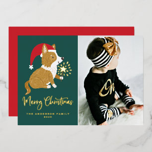Carte De Vœux En Aluminium Jolie photo de corgi Santa Joyeux Noël