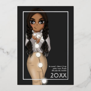 Carte De Vœux En Aluminium Jolies lumières de Noël Femme Afro-Américaine