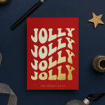 Carte De Vœux En Aluminium Jolly Super Wavy Red Christmas Gold<br><div class="desc">Jolly Jolly Jolly Jolly Christmas Card : un design rétro,  avec une typographie vintage ondulée en feuille d'or et un arrière - plan rouge classique.</div>