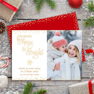 Carte De Vœux En Aluminium Jours Joyeux et Lumineux Script Photo Or Réel