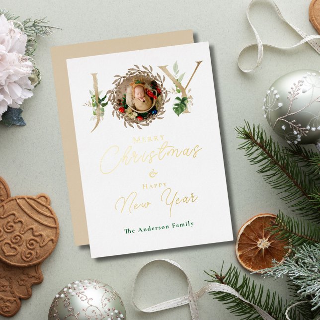 Carte De Vœux En Aluminium JOY Christmas Baby Photo Alphabet Tropical Alphabe (Créateur téléchargé)