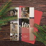 Carte De Vœux En Aluminium Joy Elegant Plaid 5 Famille Photo Plaid Collage<br><div class="desc">Répandez la joie cette saison de vacances avec notre feuille élégante et plaid 5 photo collage carte de vacances. Le design comporte "Joy" en caractères gras et élégants. La photo est placée dans le design du motif plaid avec la superposition de la lettre. Personnalisez avec la signature familiale et l'année....</div>