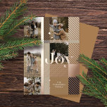 Carte De Vœux En Aluminium Joy Elegant Plaid 5 Famille Photo Plaid Collage<br><div class="desc">Répandez la joie cette saison de vacances avec notre feuille élégante et plaid 5 photo collage carte de vacances. Le design comporte "Joy" en caractères gras et élégants. La photo est placée dans le design du motif plaid avec la superposition de la lettre. Personnalisez avec la signature familiale et l'année....</div>