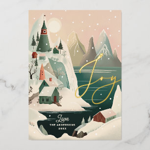 Carte De Vœux En Aluminium Joy Gold Christmas   Village de montagne alpin