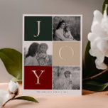 Carte De Vœux En Aluminium JOY Grid Photo<br><div class="desc">JOY | Carte de vacances Colorblock Photo Grid Foil.</div>