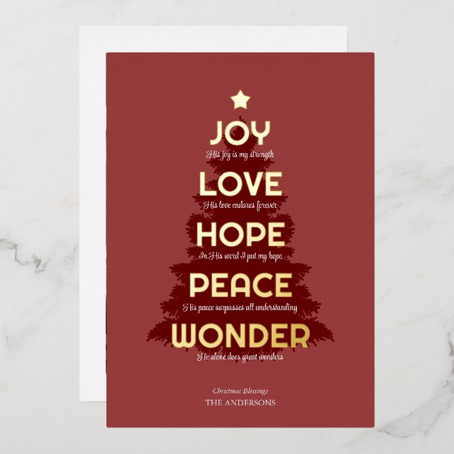 Carte De Vœux En Aluminium Joy Hope Love Peace Wonder Christian Christmas (Recto/Verso)