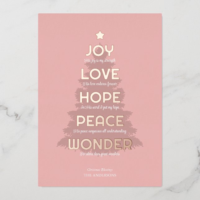 Carte De Vœux En Aluminium Joy Hope Love Peace Wonder Christian Christmas (Recto)