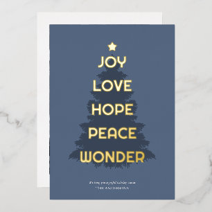 Carte De Vœux En Aluminium Joy Hope Love Peace Wonder Noël