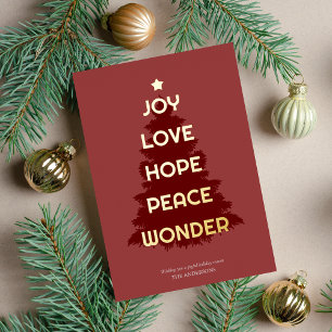 Carte De Vœux En Aluminium Joy Hope Love Peace WonderNoël