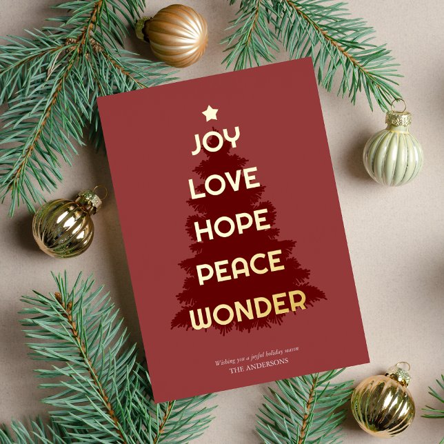 Carte De Vœux En Aluminium Joy Hope Love Peace WonderNoël (Créateur téléchargé)