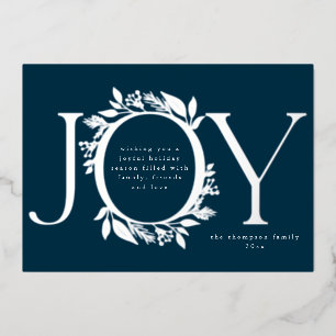 Carte De Vœux En Aluminium Joy Navy Blue Silver Pine Berry Wreath Photo