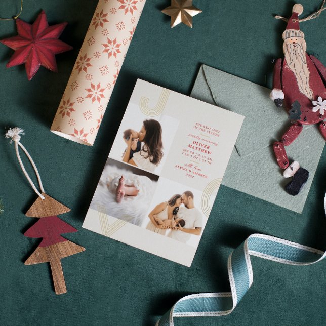 Carte De Vœux En Aluminium Joy Red Faire-part de naissance Gold Foil Holiday (Créateur téléchargé)