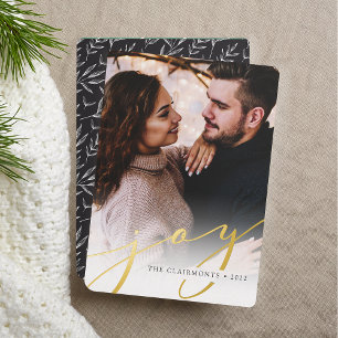 Carte De Vœux En Aluminium Joy Script   Élégant Noël vertical