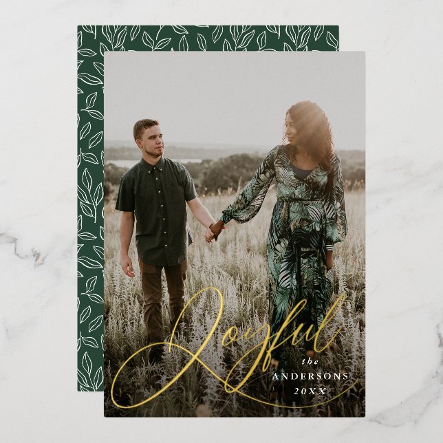 Carte De Vœux En Aluminium Joyeuse Elegance Script Photo (Recto/Verso)