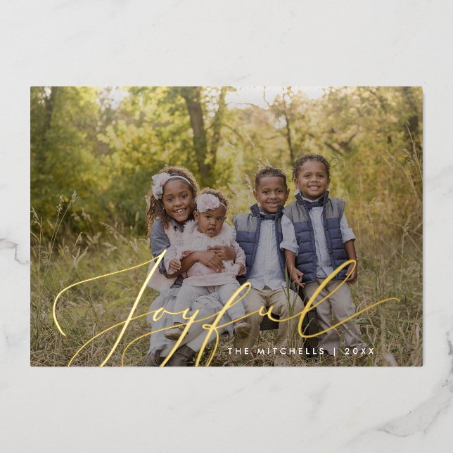 Carte De Vœux En Aluminium Joyeuse élégante Calligraphie superposition photo (Recto)