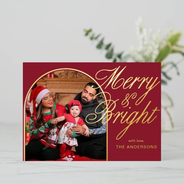 Carte De Vœux En Aluminium Joyeuse et brillante photo de famille de Noël (Debout devant)