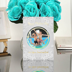 Carte De Vœux En Aluminium Joyeuse Fête des Mères Cercle Photo Papier Bordure
