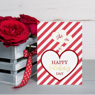 Carte De Vœux En Aluminium Joyeuse Saint-Valentin Cœurs Rouges Rayures de Cra