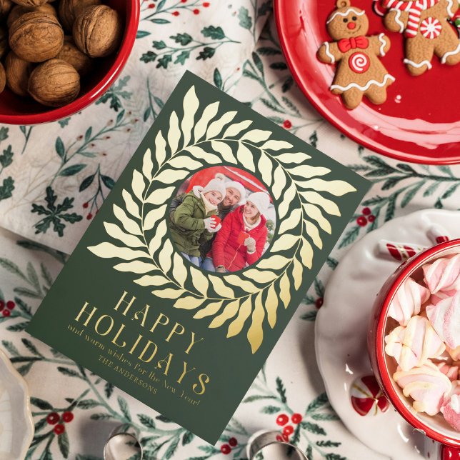 Carte De Vœux En Aluminium Joyeuses Fêtes 2 Photo Écriture Moderne Gras Flora (Créateur téléchargé)