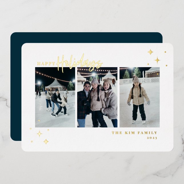 Carte De Vœux En Aluminium Joyeuses fêtes 3 Photo (Recto/Verso)