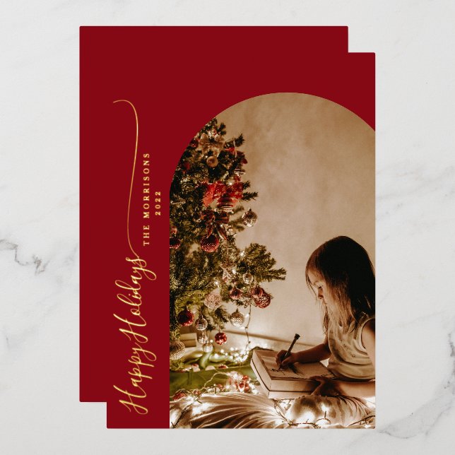 Carte De Vœux En Aluminium Joyeuses Fêtes de fin d'année modernes avec 2 phot (Recto/Verso)